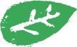 Green leaf illustration with a white, stylised airplane design in the centre.